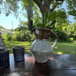 Handmade Vintage Ceramic Pitcher Brown Speckled